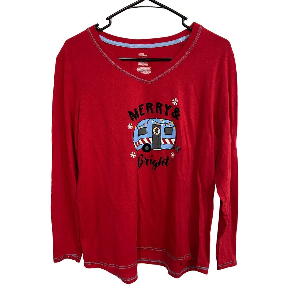 Secret Treasures Pajama Top Girls Large Red Merry and Bright  Camper